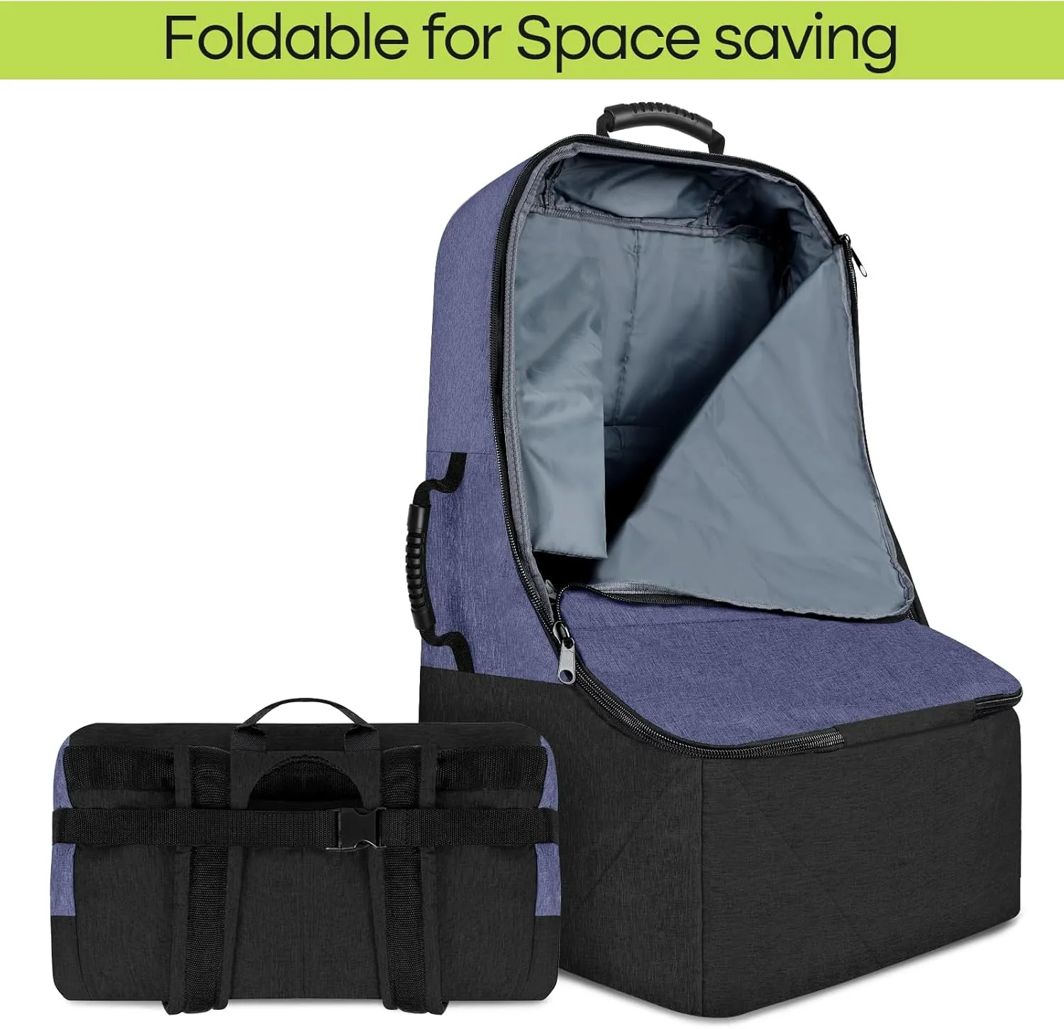 Padded Car Seat Travel Bag for Airplane, Heavy Duty Backpack for Air Travel, Water-Resistant Carrier with Shoulder Strap, Fits Most Car Seats (Blue Black)