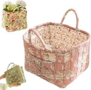 Parkeenn Boho Fabric Storage Basket, Parkeenn Large Capacity Decorative Storage Baskets with Handle, Portable Folding Bag for Clothes and Sundries, Foldable Clothes Hamper for Home, Bedroom (J)