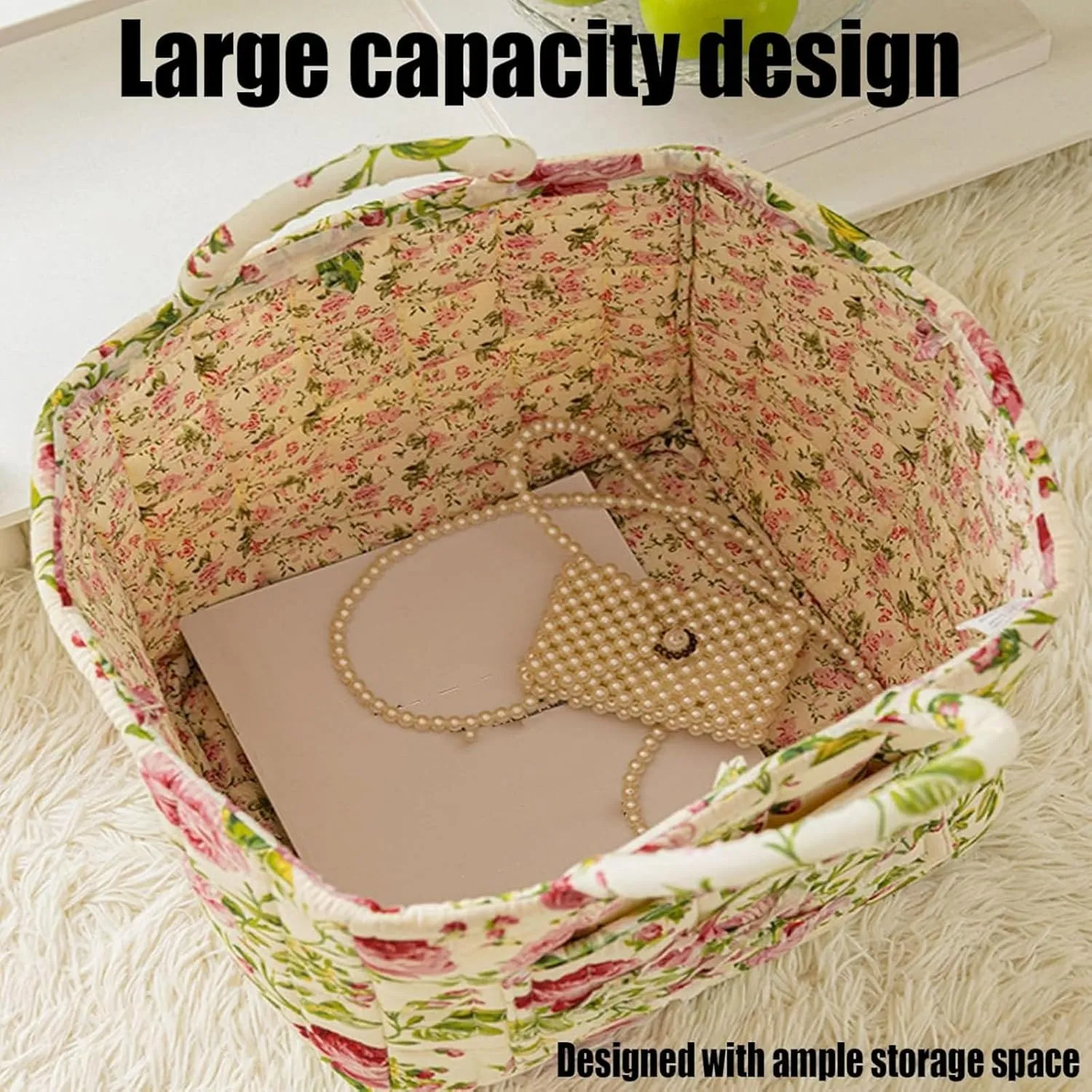 Parkeenn Boho Fabric Storage Basket, Parkeenn Large Capacity Decorative Storage Baskets with Handle, Portable Folding Bag for Clothes and Sundries, Foldable Clothes Hamper for Home, Bedroom (J)