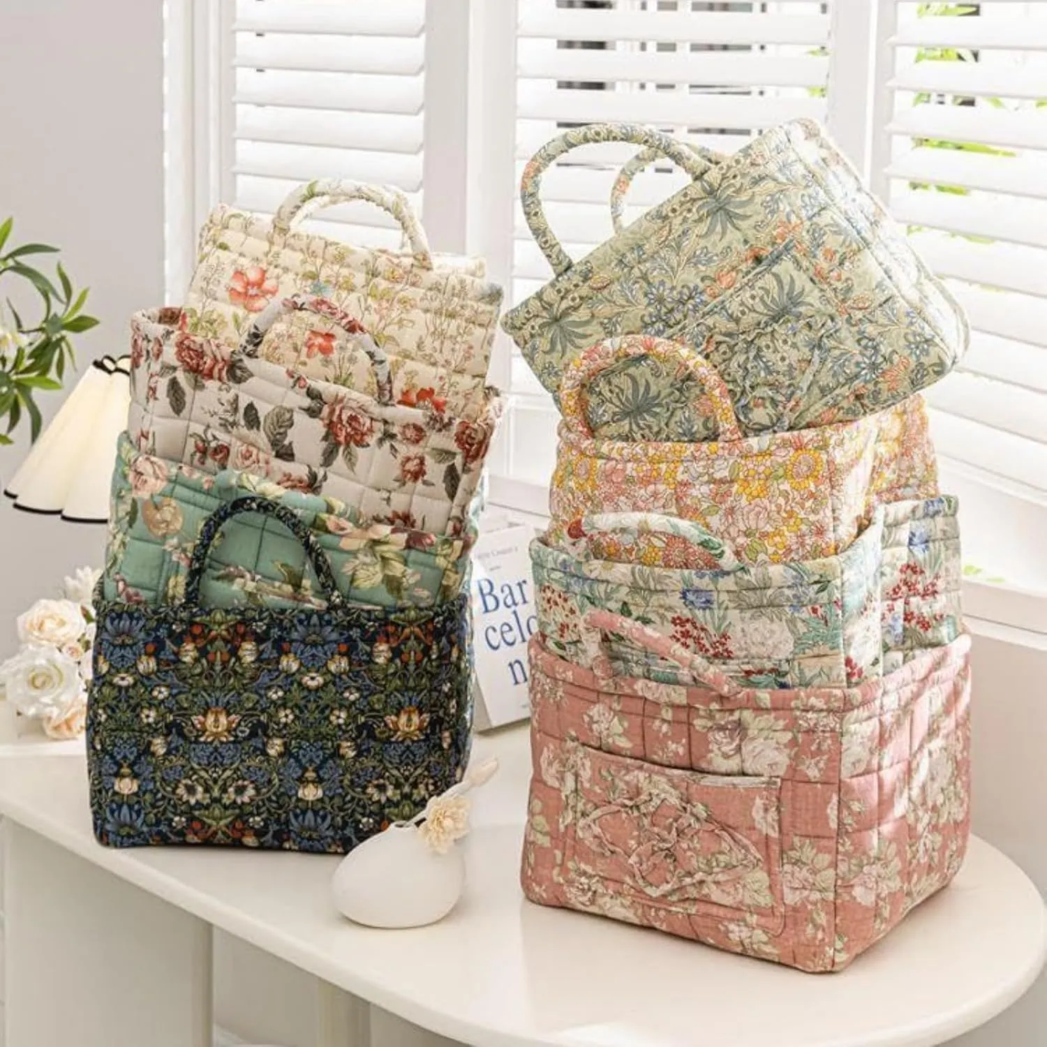Parkeenn Boho Fabric Storage Basket, Parkeenn Large Capacity Decorative Storage Baskets with Handle, Portable Folding Bag for Clothes and Sundries, Foldable Clothes Hamper for Home, Bedroom (J)