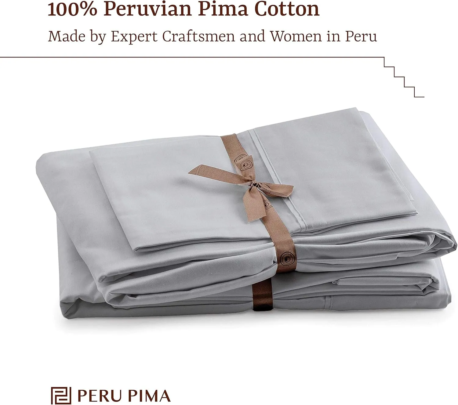 Peru Pima, Queen Size Bed Sheet Set, 4 Piece Bedding, 600 Thread Count, Breathable & Cooling Sheets, Sateen, 100% Peruvian Pima Cotton, Slate