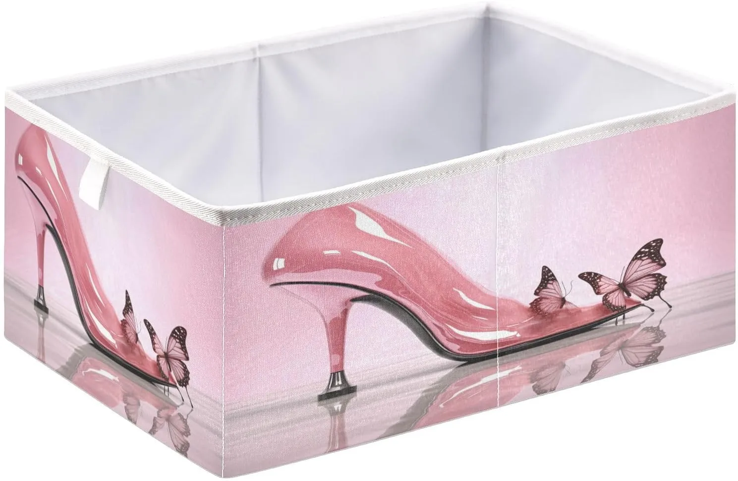 Pink High Heels Foldable Collapsible Storage Box Bins,11x11x11 Inch Cubes Baskets Fabric Storage Bins with Handles for Shelves Nursery Closet Home Decor