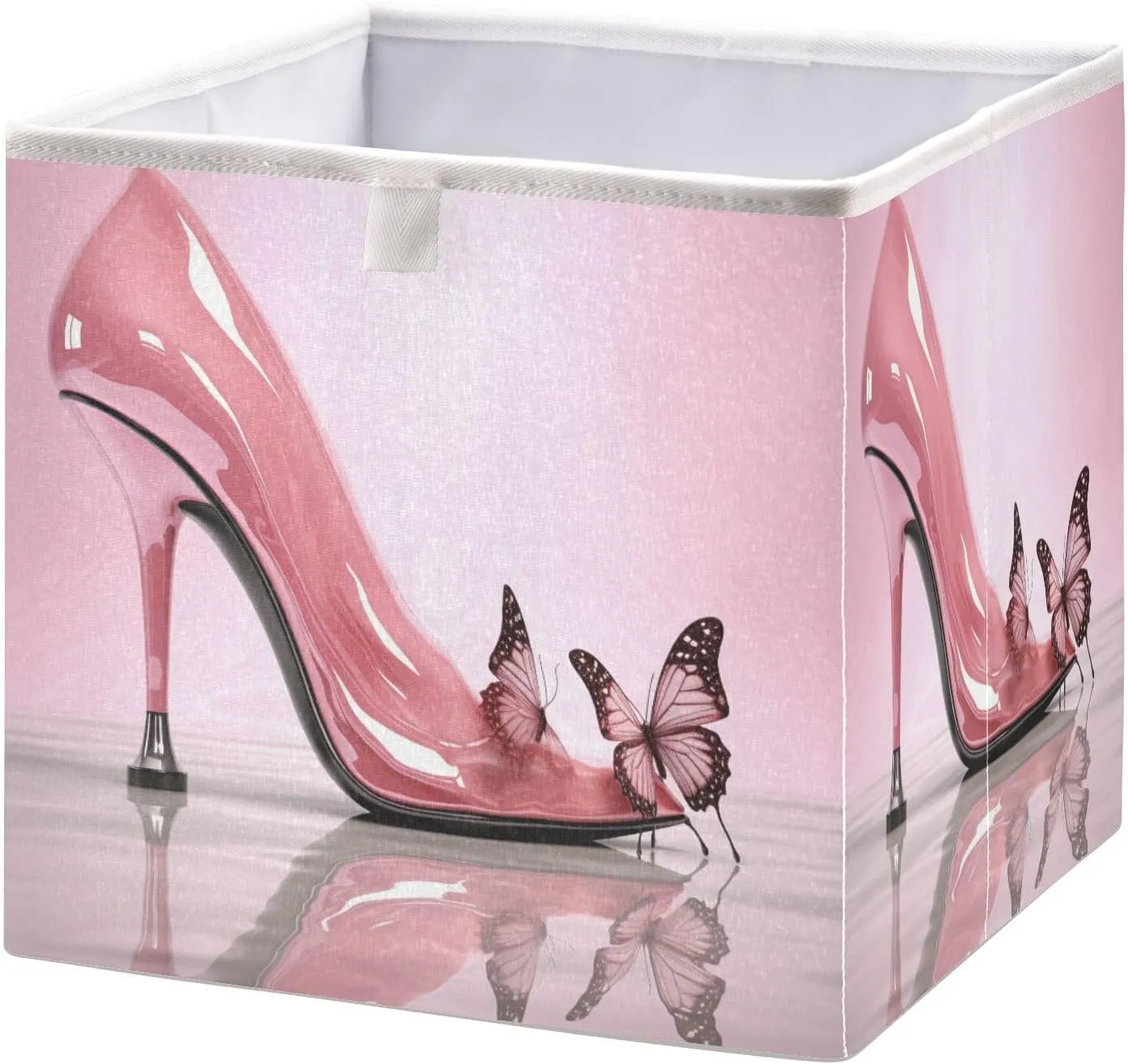 Pink High Heels Foldable Collapsible Storage Box Bins,11x11x11 Inch Cubes Baskets Fabric Storage Bins with Handles for Shelves Nursery Closet Home Decor