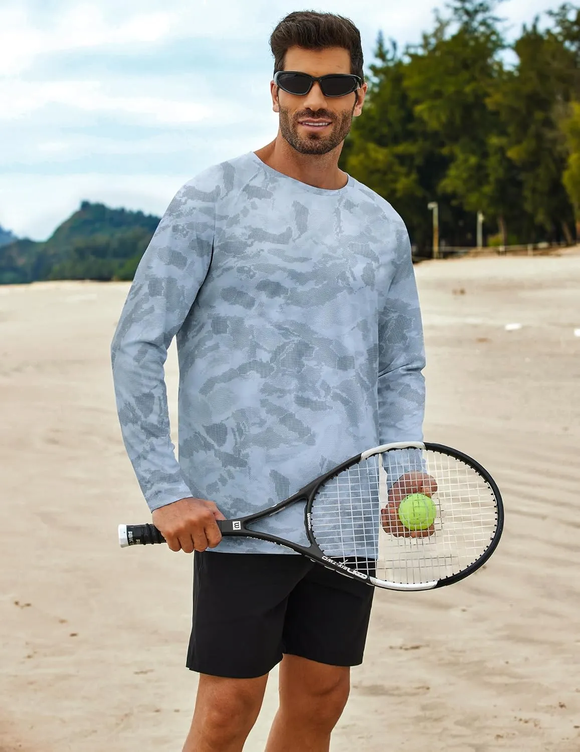 PINSPARK Mens UV Protection Shirts Long Sleeve Fishing Shirts Camo Rash Guard Swim Shirt Quick Dry Athletic Workout Tshirts