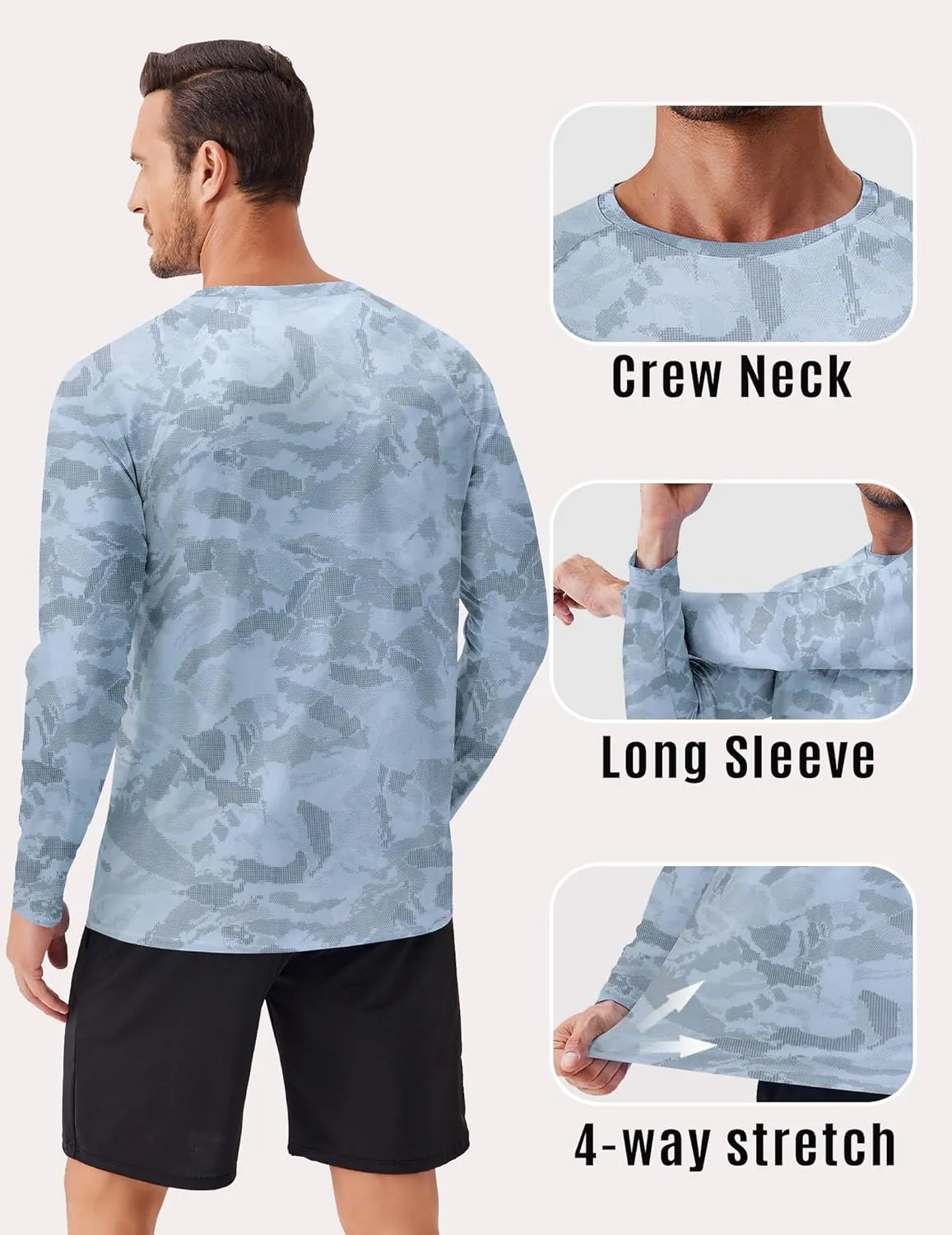 PINSPARK Mens UV Protection Shirts Long Sleeve Fishing Shirts Camo Rash Guard Swim Shirt Quick Dry Athletic Workout Tshirts