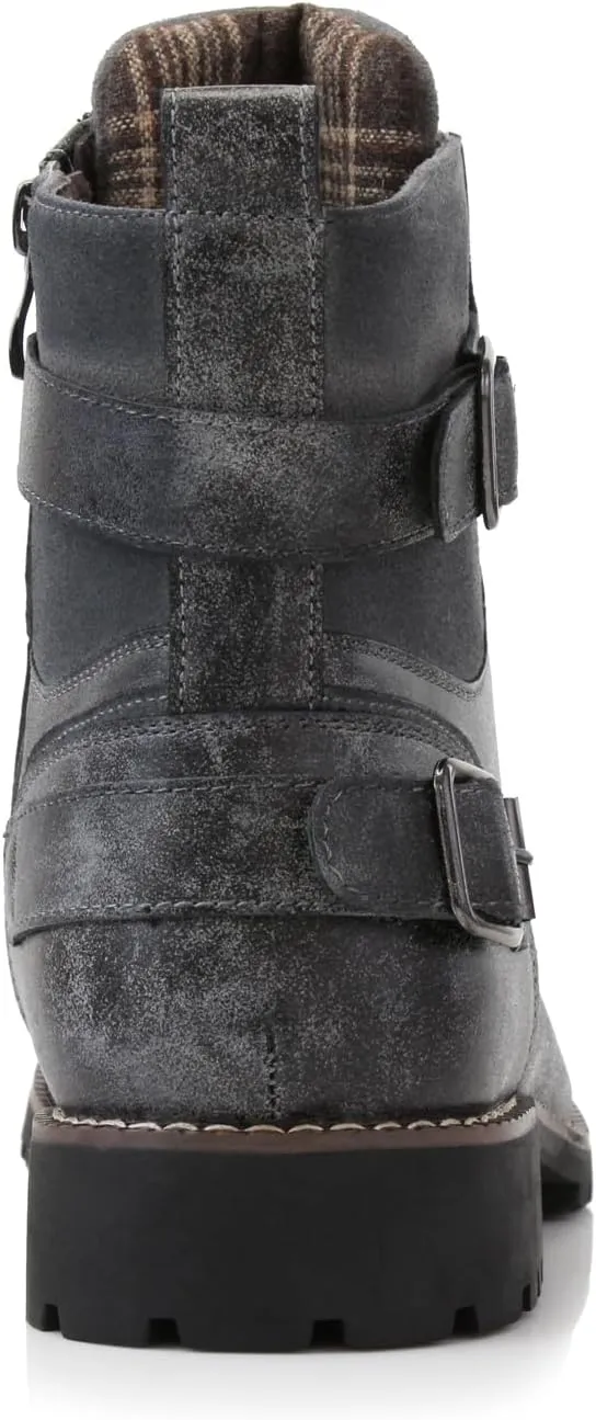 Polar Fox Patrick MPX808583 Men's 7-Eyelets Classic Combat Motorcycle Biker Boots with Zipper Closure