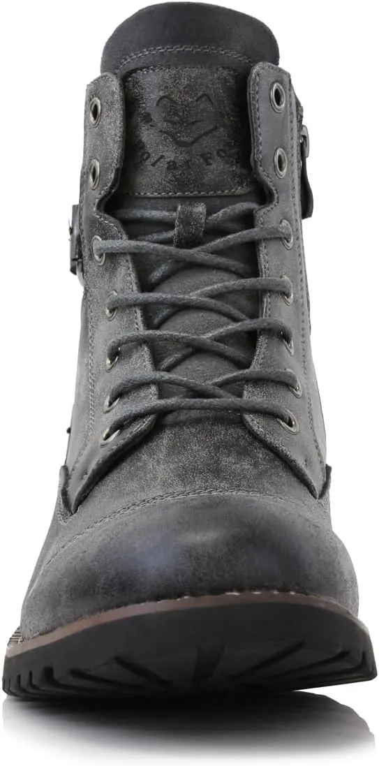 Polar Fox Patrick MPX808583 Men's 7-Eyelets Classic Combat Motorcycle Biker Boots with Zipper Closure