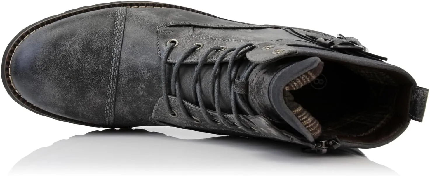 Polar Fox Patrick MPX808583 Men's 7-Eyelets Classic Combat Motorcycle Biker Boots with Zipper Closure
