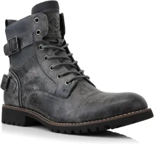 Polar Fox Patrick MPX808583 Men's 7-Eyelets Classic Combat Motorcycle Biker Boots with Zipper Closure