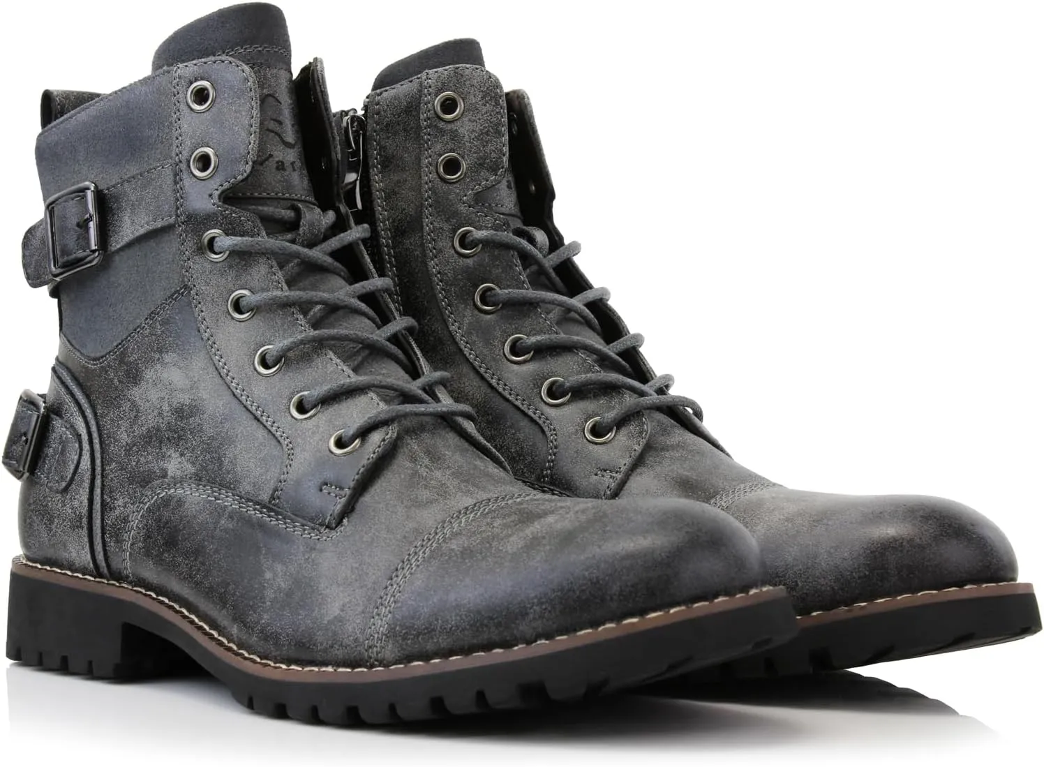 Polar Fox Patrick MPX808583 Men's 7-Eyelets Classic Combat Motorcycle Biker Boots with Zipper Closure