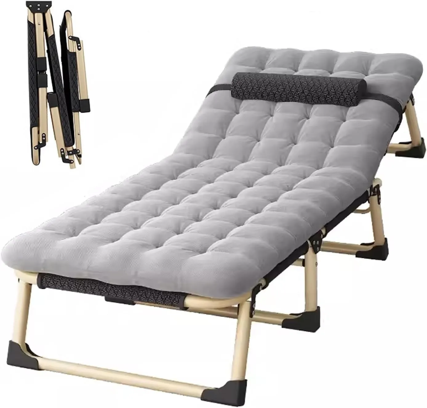 Portable Folding Bed with Removable Mattress Backrest with 4 Adjustment Levels, Extra Wide Camping Cots for Adults with Headrests, Supports 441 lbs