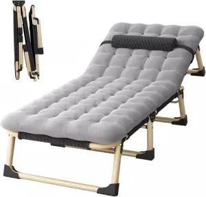 Portable Folding Bed with Removable Mattress Backrest with 4 Adjustment Levels, Extra Wide Camping Cots for Adults with Headrests, Supports 441 lbs