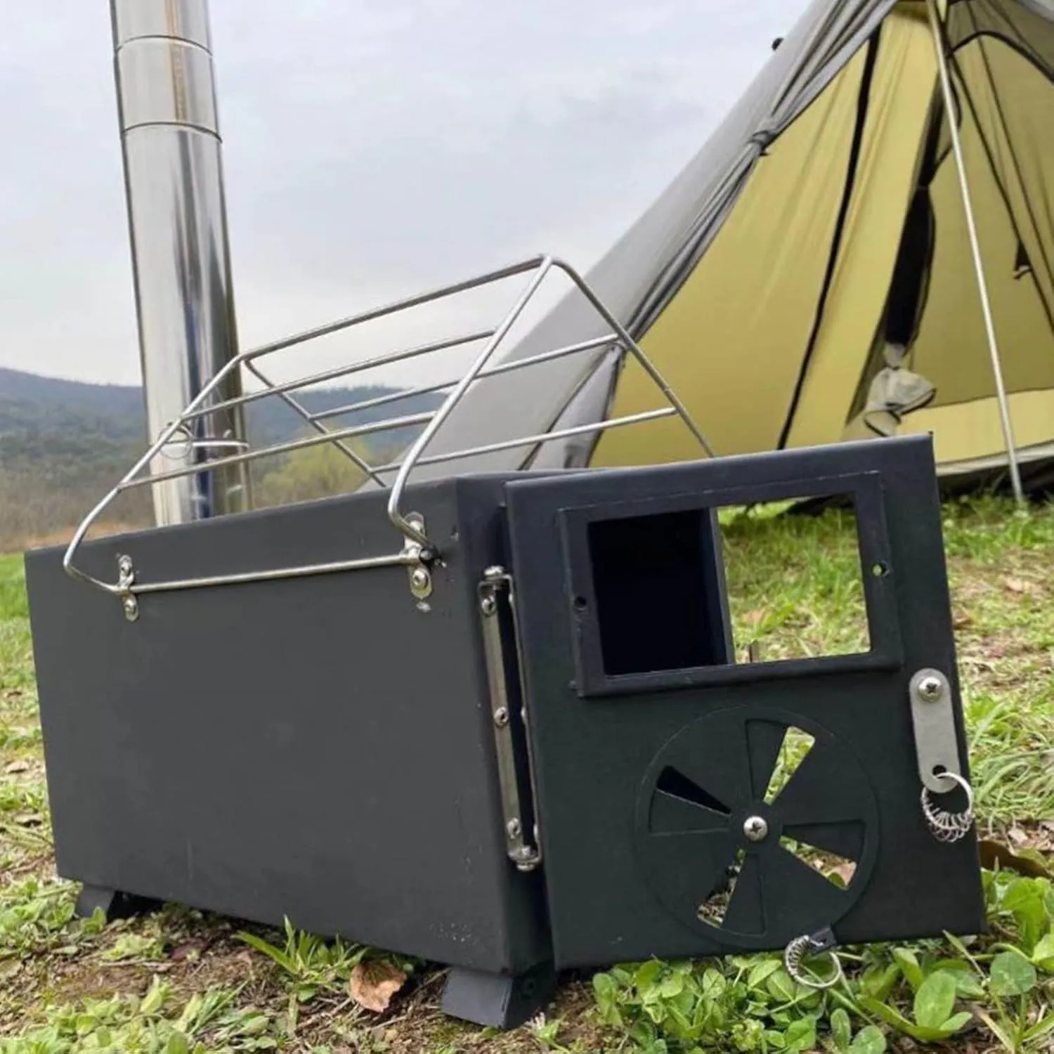 Portable Wood stoves, Outdoor Tent Camping Stove, with Chimney Pipe, Foldable Stainless Steel Burning Stove,Multifunction for Home Heating, Cooking, Emergency Preparedness (Color : Silver)