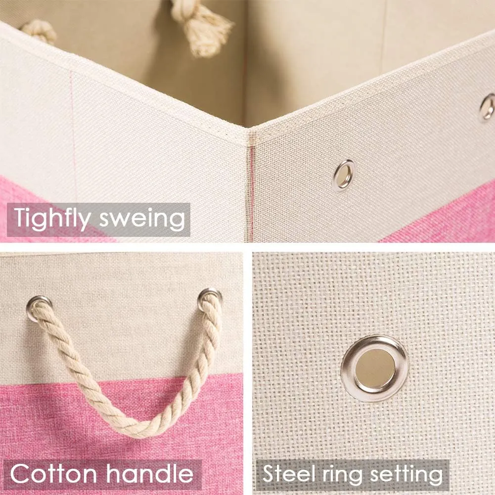 PRANDOM Large Foldable Cube Storage Bins 13x13 inch [4-Pack] Fabric Linen Storage Baskets Cubes Drawer with Cotton Handles Organizer for Shelves Nursery Closet Bedroom Pink