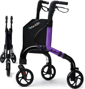 Premium 3 Wheel Rollator Walker for Seniors, Lightweight Foldable Elderly Three Wheeled Rollator with Storage Bag, Aluminum Mobility Aid Rolling Walker (Purple)