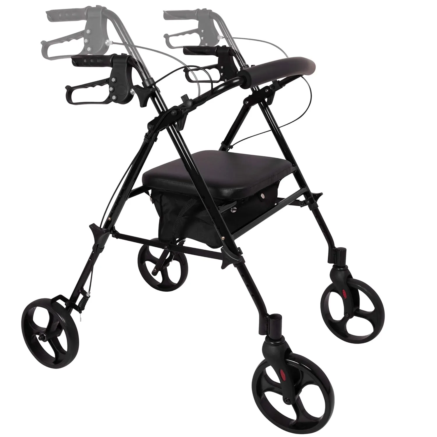 ProBasics Aluminum Height Adjustable Rollator - 8" Wheels - Comfortable Seat, Lockable Brakes, Convenient Storage - Mobility Aid for Seniors, Handicapped, Post-Surgery Recovery - Black
