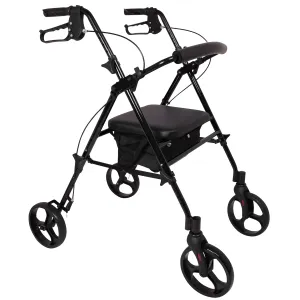 ProBasics Aluminum Height Adjustable Rollator - 8" Wheels - Comfortable Seat, Lockable Brakes, Convenient Storage - Mobility Aid for Seniors, Handicapped, Post-Surgery Recovery - Black