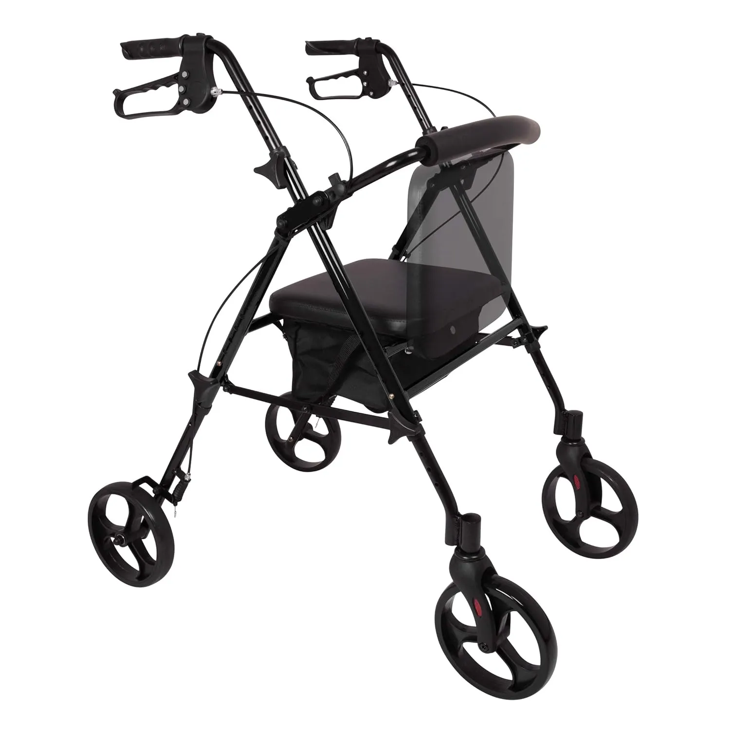 ProBasics Aluminum Height Adjustable Rollator - 8" Wheels - Comfortable Seat, Lockable Brakes, Convenient Storage - Mobility Aid for Seniors, Handicapped, Post-Surgery Recovery - Black