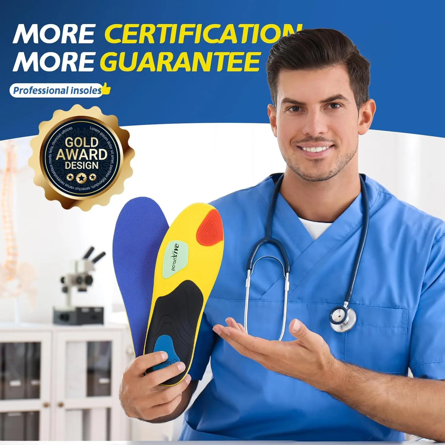 Professional Sport Insoles with Medium Arch Support and Shock Absorption for Plantar Fasciitis and Flat Feet Pain Relief in Men and Women, Orthotics Shoe Insert, Breathable & Anti-Slip, Blue, XS