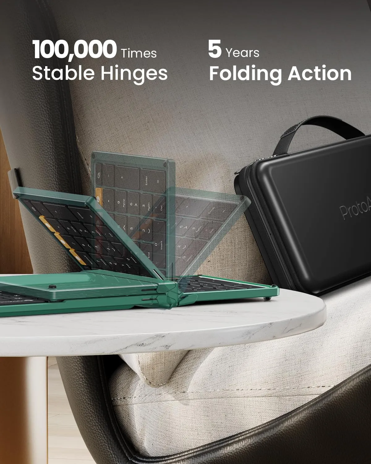 ProtoArc Foldable Keyboard and Mouse, XKM01 True Full-Size Folding Keyboard Mouse Combo for Business and Travel, 2.4G Dual Bluetooth Portable Mouse Keyboards for Laptop iPads Tablets - Green