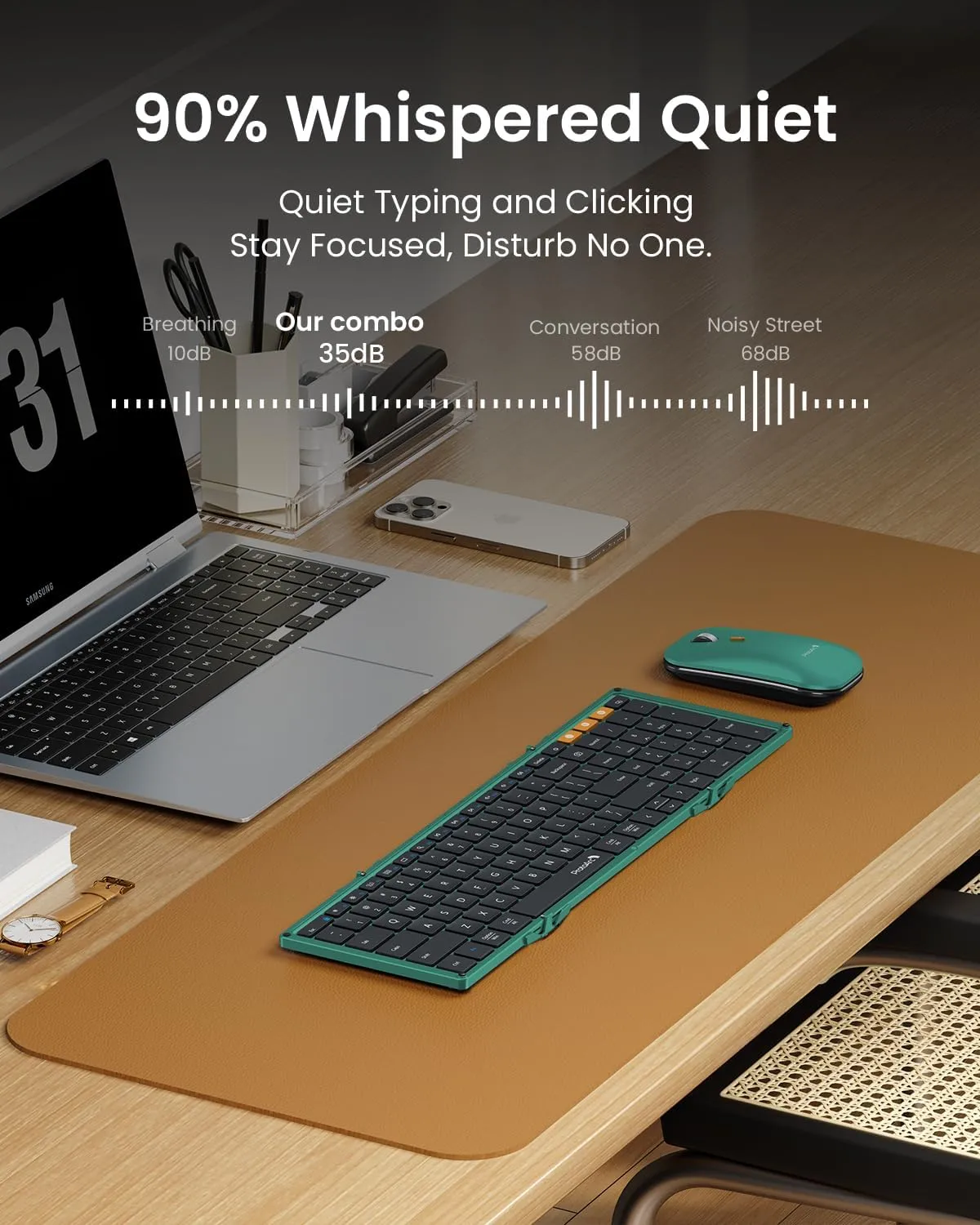 ProtoArc Foldable Keyboard and Mouse, XKM01 True Full-Size Folding Keyboard Mouse Combo for Business and Travel, 2.4G Dual Bluetooth Portable Mouse Keyboards for Laptop iPads Tablets - Green