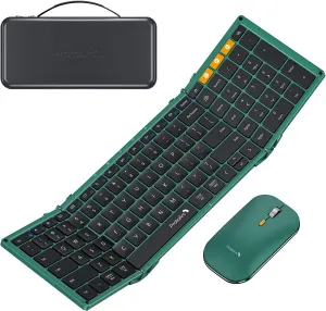ProtoArc Foldable Keyboard and Mouse, XKM01 True Full-Size Folding Keyboard Mouse Combo for Business and Travel, 2.4G Dual Bluetooth Portable Mouse Keyboards for Laptop iPads Tablets - Green