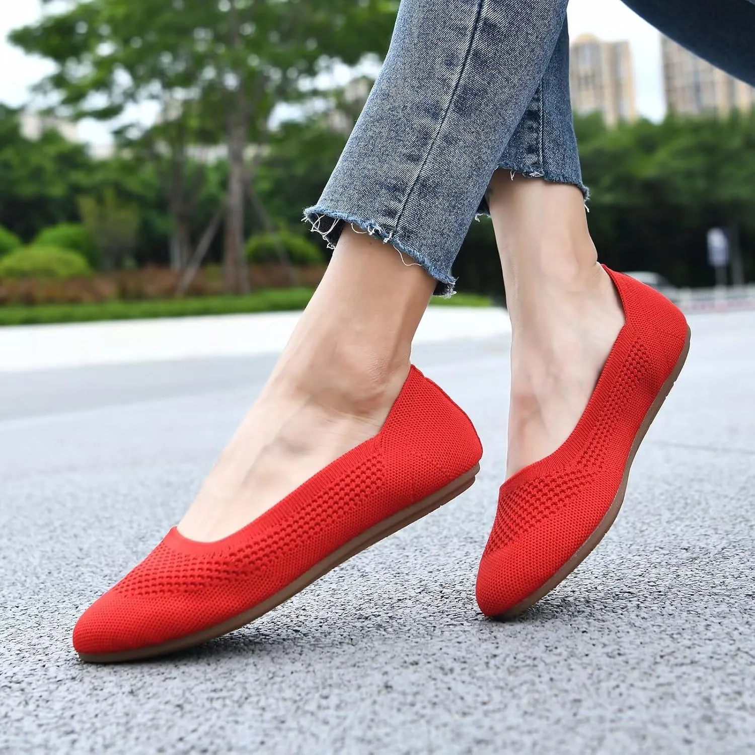 Puxowe Women’s Ballet Flat Shoes Round Toe Knit Slip On Ballerina Walking Flats Dress Shoes for Women