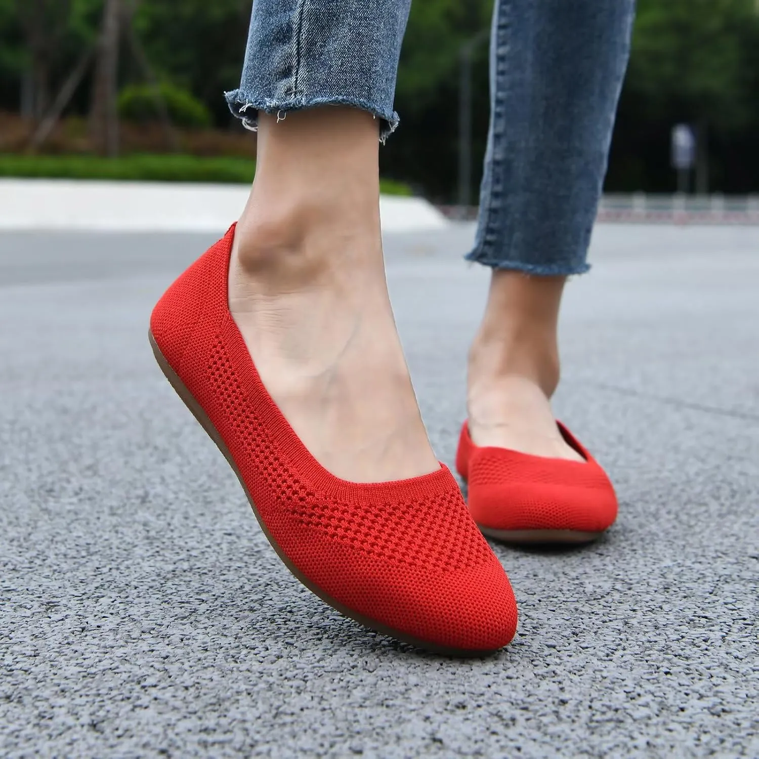 Puxowe Women’s Ballet Flat Shoes Round Toe Knit Slip On Ballerina Walking Flats Dress Shoes for Women