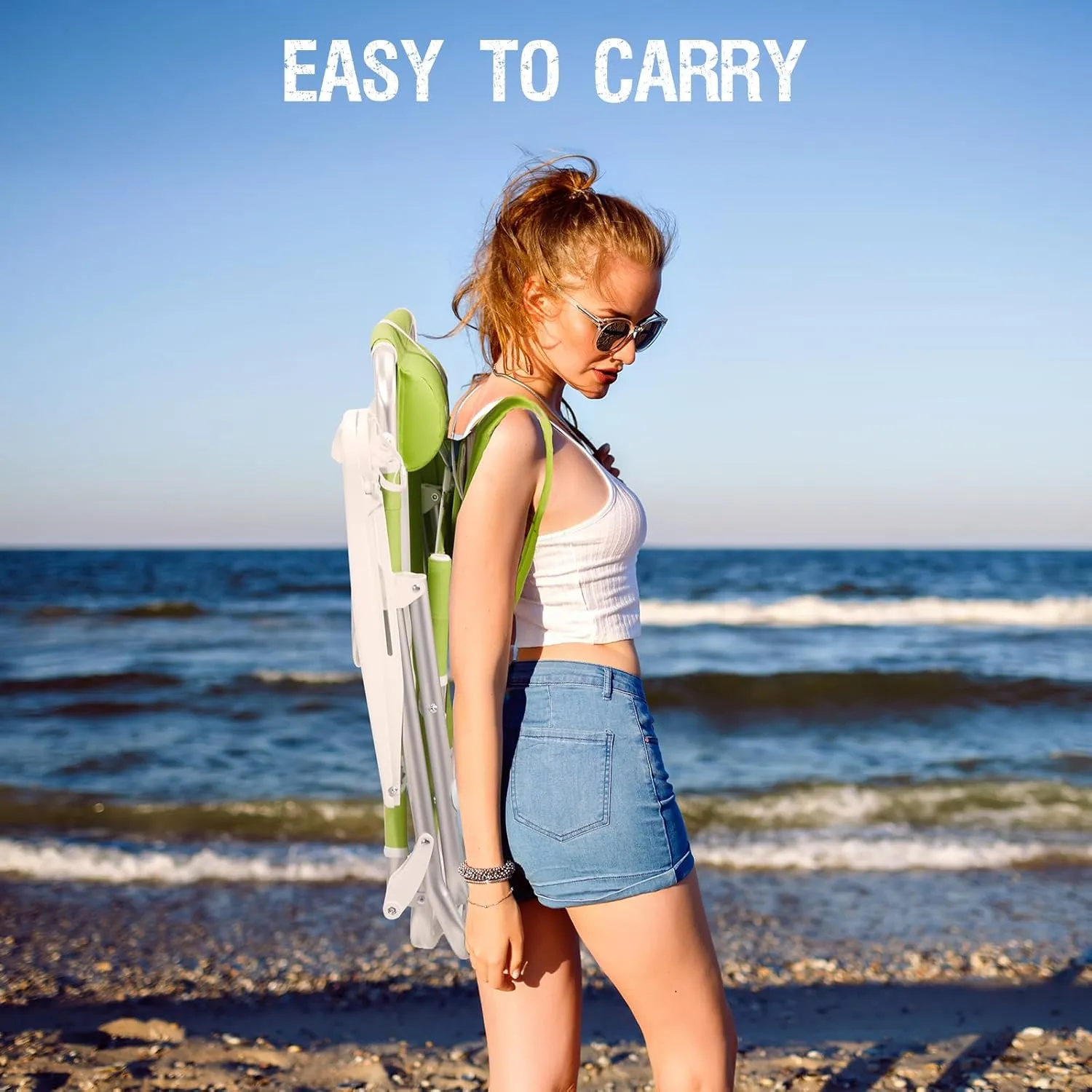 Reclining Beach Chair Backpack 5-Position Lay Flat Lounge Chair for Adults Heavy Duty Portable Folding Lightweight with Cooler Bag Camping Chair for Sand Outdoor
