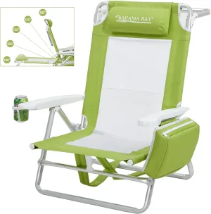 Reclining Beach Chair Backpack 5-Position Lay Flat Lounge Chair for Adults Heavy Duty Portable Folding Lightweight with Cooler Bag Camping Chair for Sand Outdoor