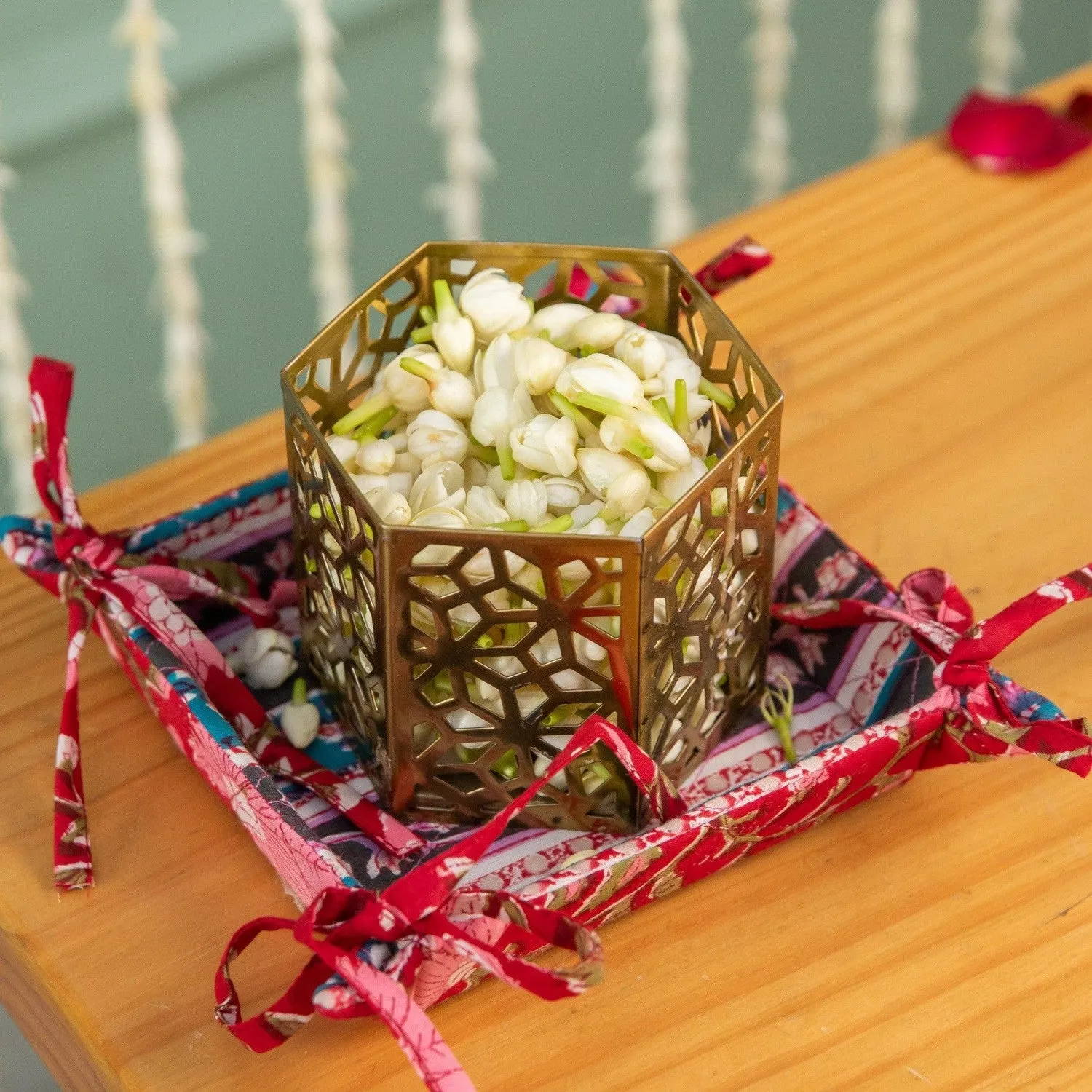 Red Floral Blockprinted Foldable Reversible Tray