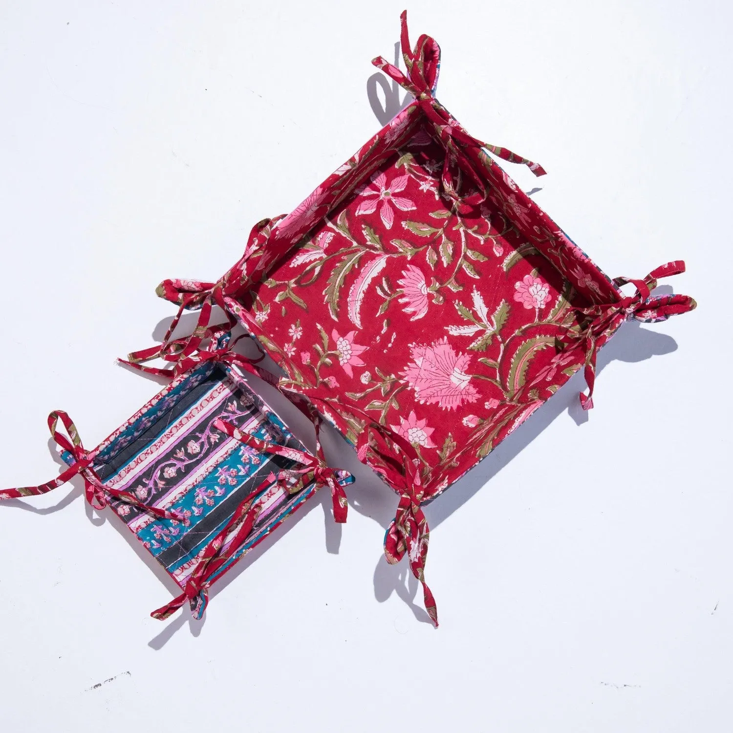 Red Floral Blockprinted Foldable Reversible Tray