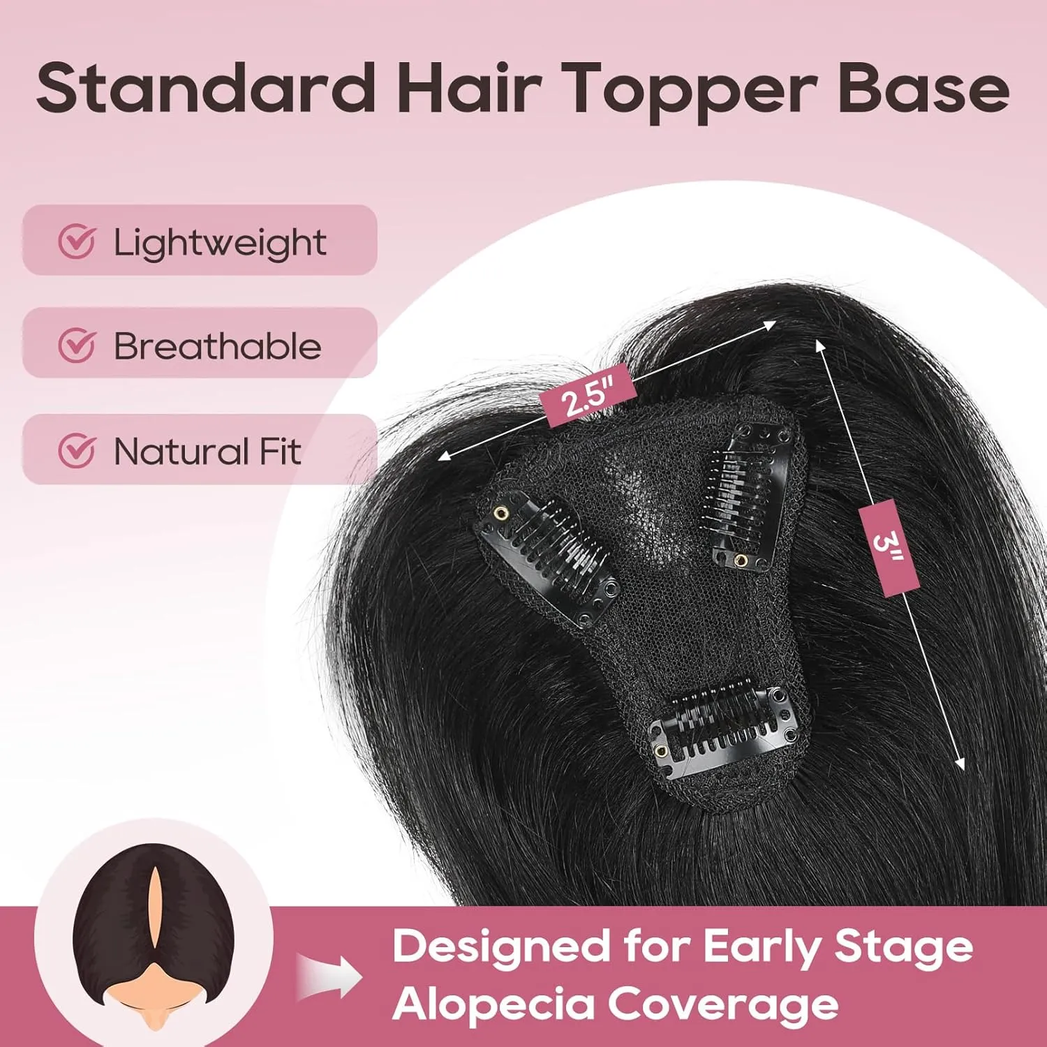 REECHO Human Hair Topper, 10 Inch Hair Toppers for Women Real Human Hair, Real Human Wiglet Adding Targeted Coverage for Thinning Hair, Natural Black