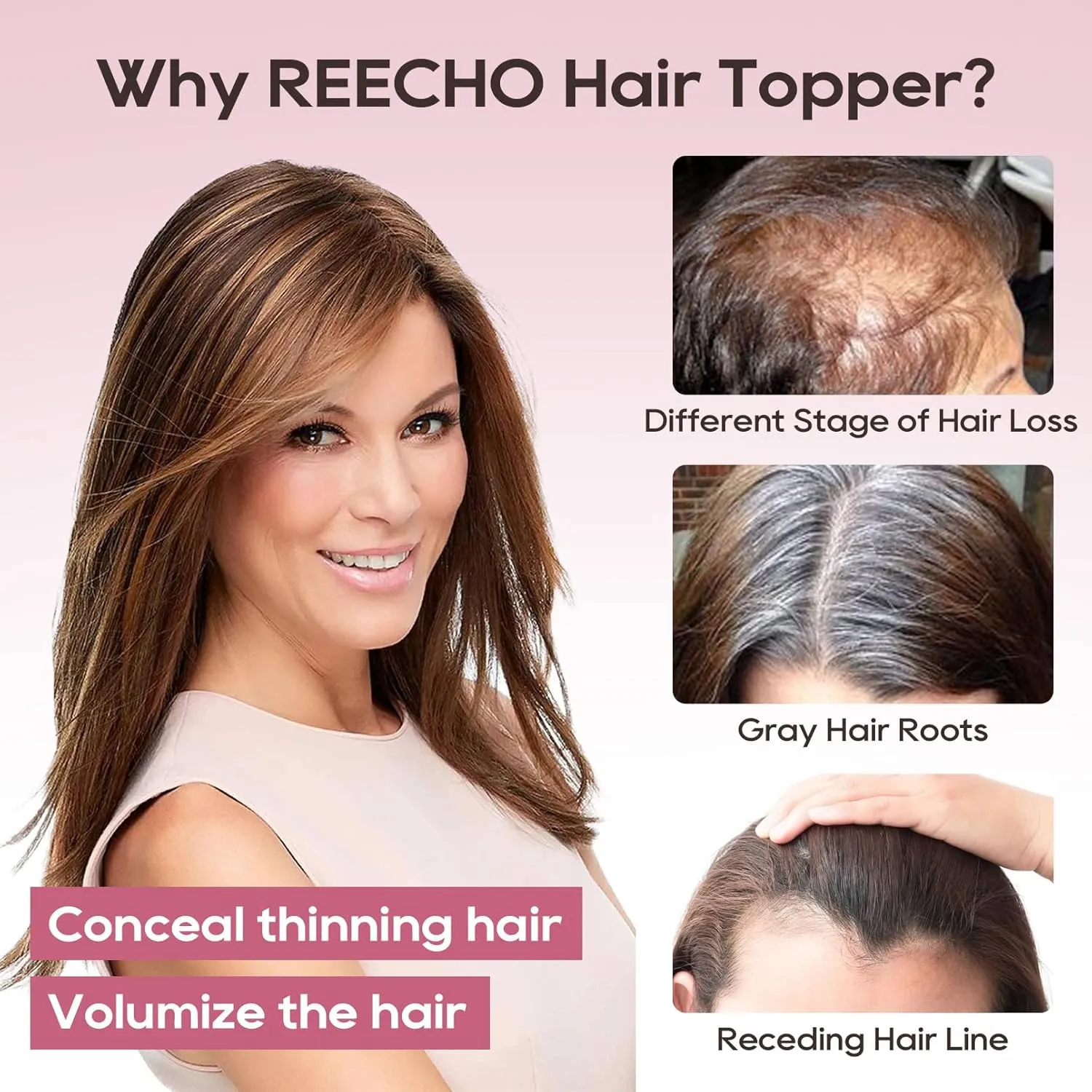 REECHO Human Hair Topper, 10 Inch Hair Toppers for Women Real Human Hair, Real Human Wiglet Adding Targeted Coverage for Thinning Hair, Natural Black