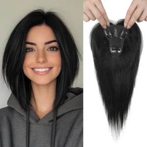 REECHO Human Hair Topper, 10 Inch Hair Toppers for Women Real Human Hair, Real Human Wiglet Adding Targeted Coverage for Thinning Hair, Natural Black