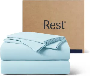 REST® Evercool®  Starter Sheet Set, Full, Light Blue, Breathable Bed Sheet for Hot Sleeper and Night Sweats, with Pillowcases, Ionic  Self-Cleaning Silver Yarn for Sensitive Skin, 3PCS No Flat Sheet