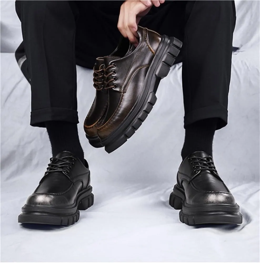 Retro Dress Oxford Shoes Platform Lace Up Casual Round Toe Non Slip Heightening Shoes Business Commuting Party Daily