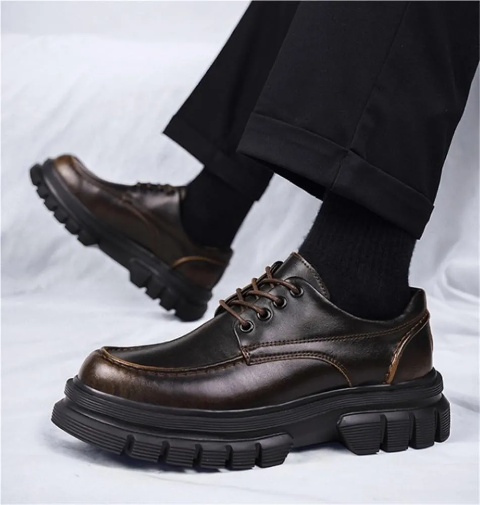 Retro Dress Oxford Shoes Platform Lace Up Casual Round Toe Non Slip Heightening Shoes Business Commuting Party Daily