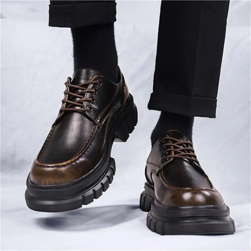 Retro Dress Oxford Shoes Platform Lace Up Casual Round Toe Non Slip Heightening Shoes Business Commuting Party Daily
