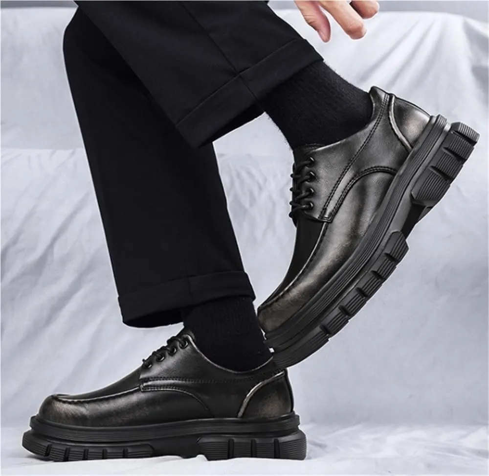 Retro Dress Oxford Shoes Platform Lace Up Casual Round Toe Non Slip Heightening Shoes Business Commuting Party Daily