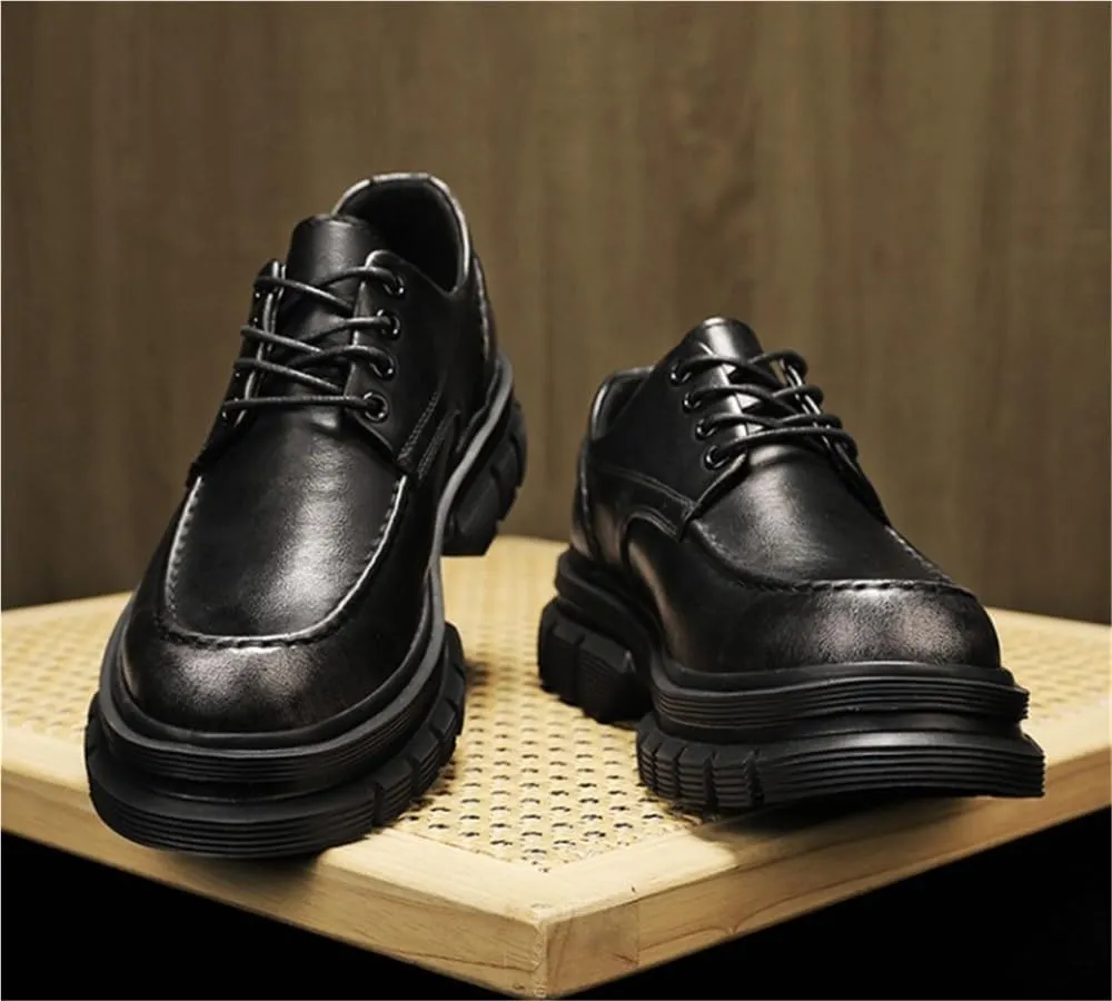 Retro Dress Oxford Shoes Platform Lace Up Casual Round Toe Non Slip Heightening Shoes Business Commuting Party Daily