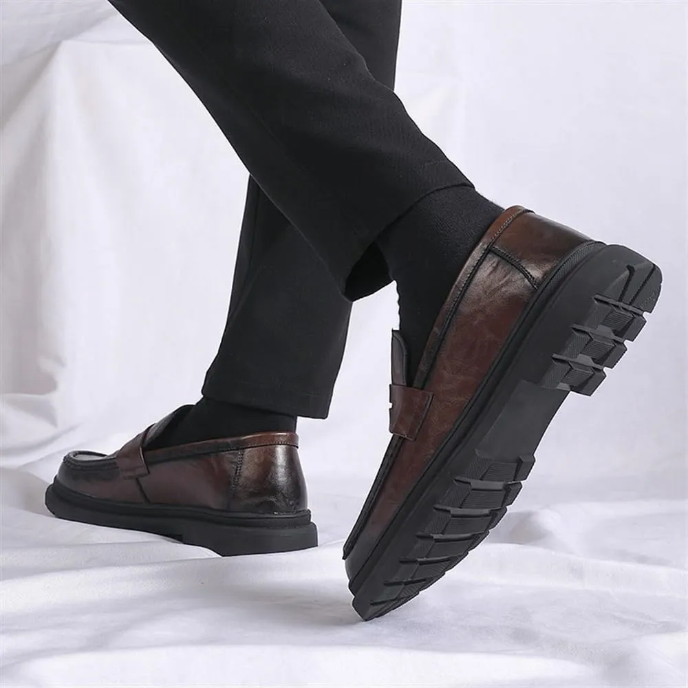 Retro Leather Formal Dress Shoe Men's Platform Brogue Wingtip Oxford Shoes Black Loafers Men Classic Business Wedding Tuxedo
