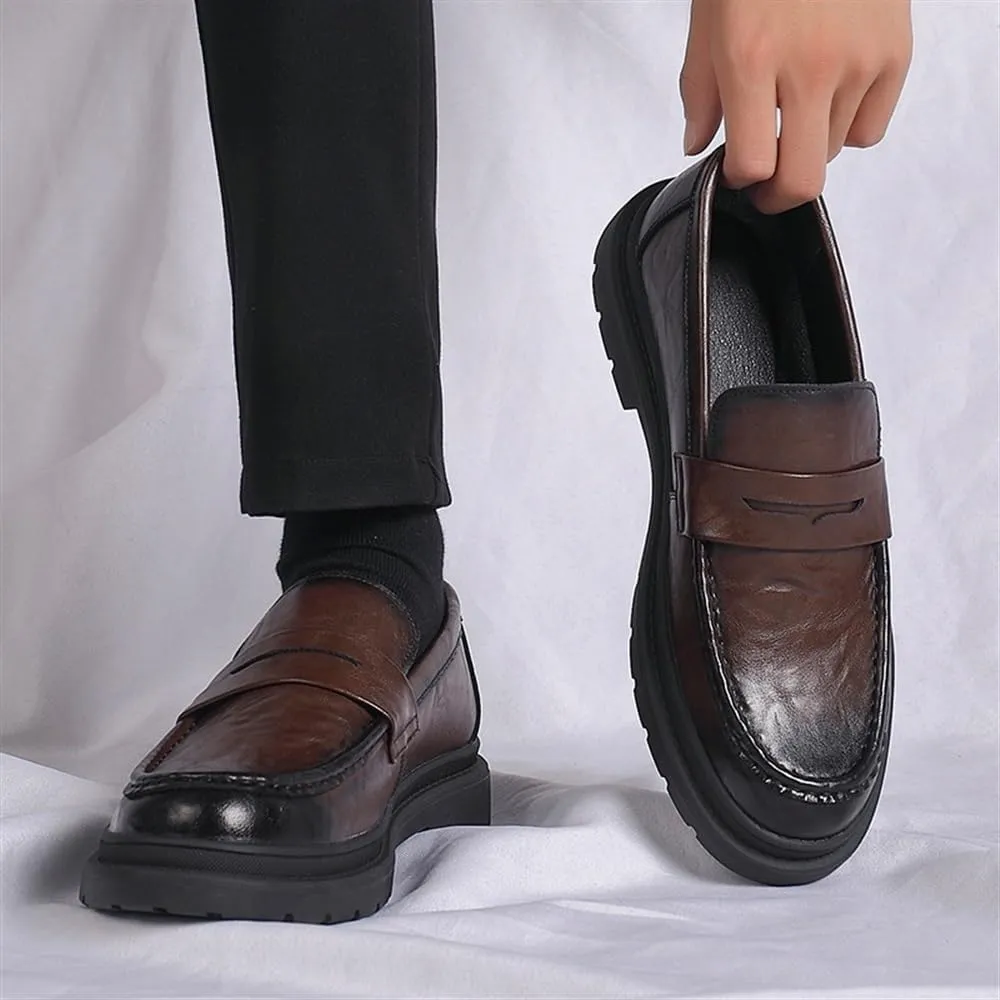 Retro Leather Formal Dress Shoe Men's Platform Brogue Wingtip Oxford Shoes Black Loafers Men Classic Business Wedding Tuxedo