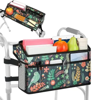 Rhino Valley Walker Basket for Folding Walker, Multi-Pocket Walker Tray with Cup Holder, Foldable Walker Bag, Large Storage Basket for Walker, Walker Accessories for Seniors
