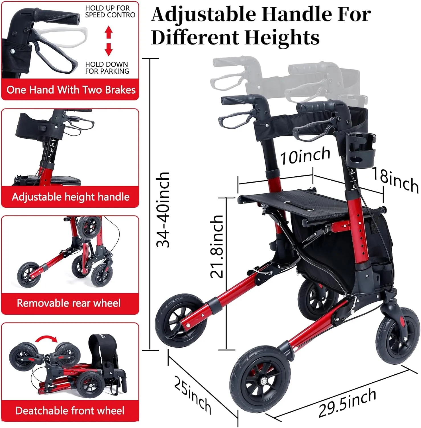 Rollator Walker for Seniors and Adults, All Terrain Walker with seat, Lightweight Foldable Aluminum Rolling Walkers.