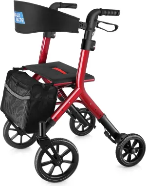 Rollator Walker for Seniors Taller 5.3~7ft with Height-Adjustable Seat, 10 Inch Wheels Wire-Hidden Walkers Compact Folding Design Lightweight Mobility Walking Aid Widen Backrest, Red
