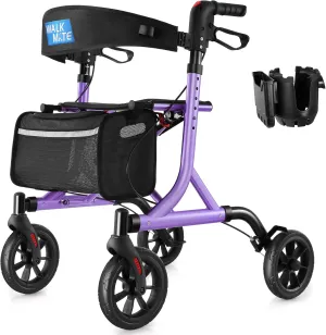 Rollator Walker for Seniors with Cup Holder, Upgraded Thumb Press Button for Height Adjustment, 4 x 8 Wheels Walker with Seat Padded Backrest Folding Lightweight Walking Aid, Purple
