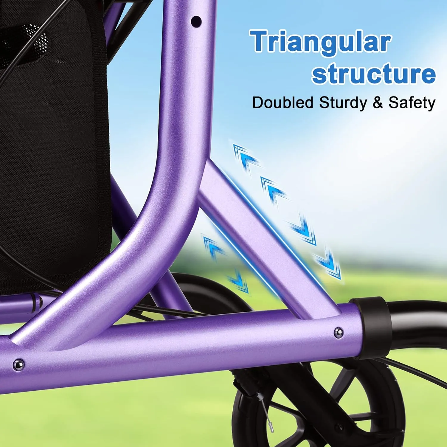 Rollator Walker for Seniors with Cup Holder, Upgraded Thumb Press Button for Height Adjustment, 4 x 8 Wheels Walker with Seat Padded Backrest Folding Lightweight Walking Aid, Purple