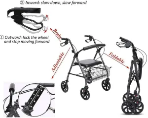 Rollator Walker Medical Walker for Seniors and Adults Elderly Lightweight Folding rollator Wheeled Walker Walking Frame with seat and Bag