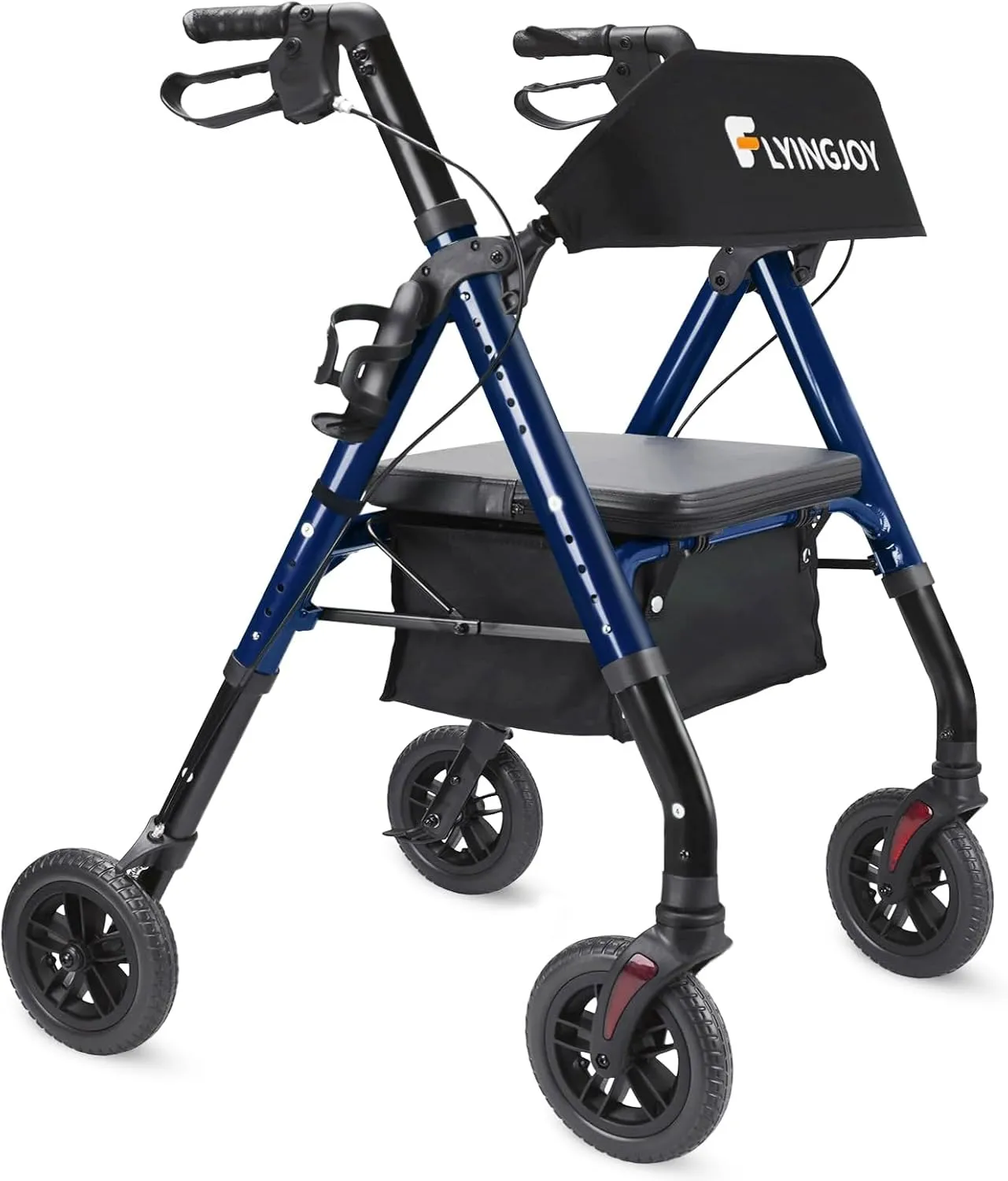 Rollator Walker with Seat and Brakes, 300 lbs Adults Bariatric Walker for Seniors with Extra Wide Backrest, Lightweight Folding Adjustable Height, All Terrain Rolling Walker 8 Inch 4 Wheels